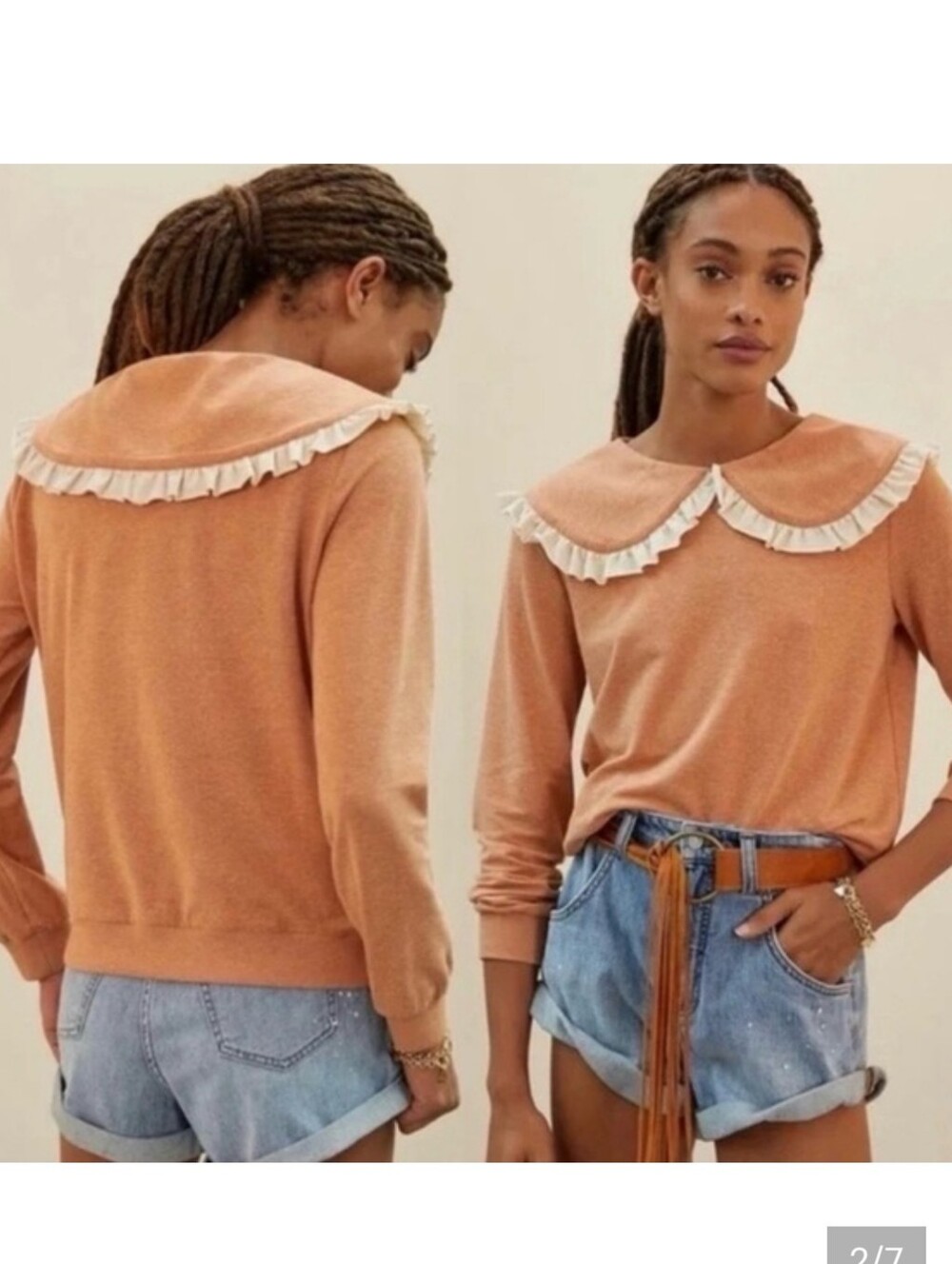 Women’s Peach Ruffle Collar Sweater